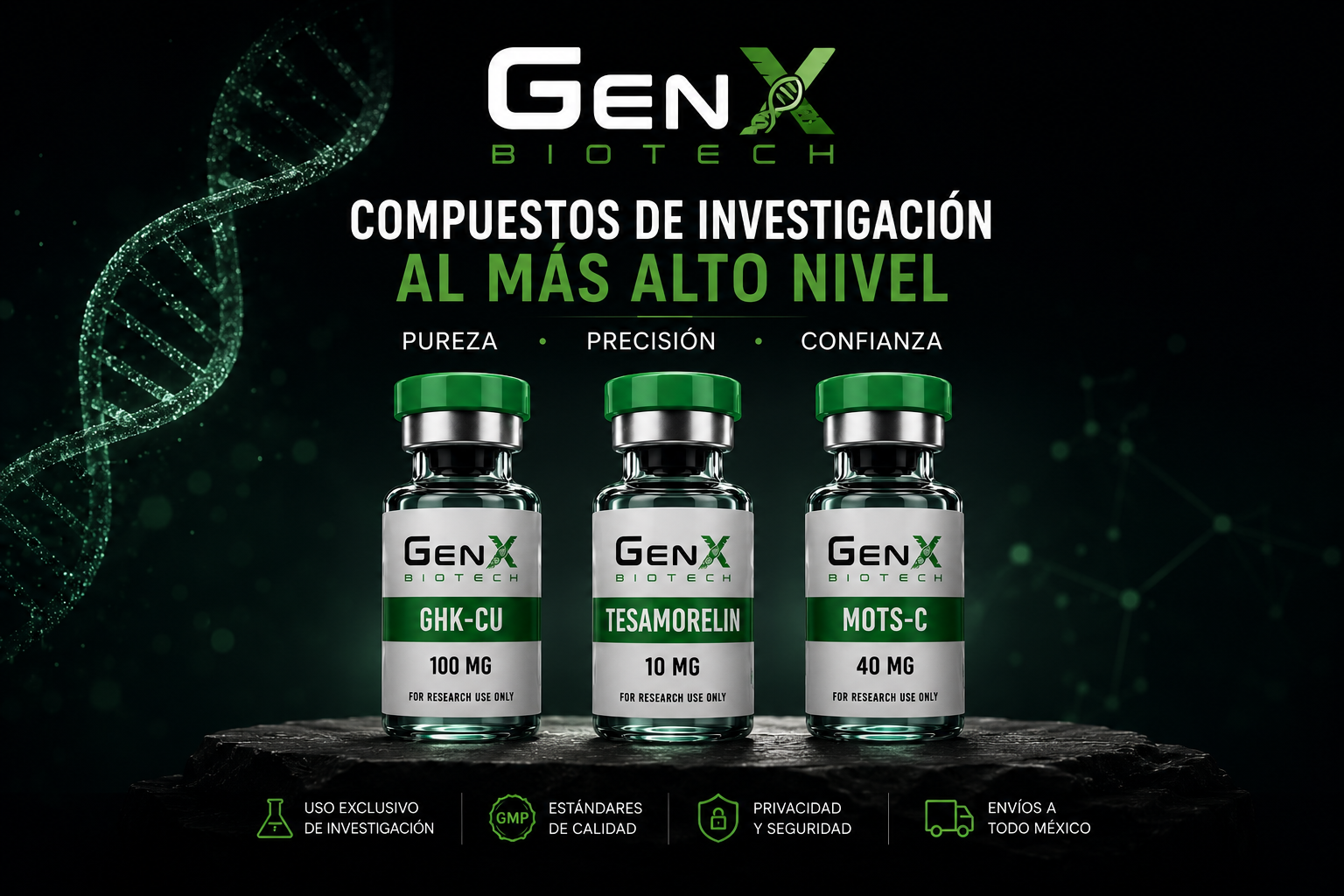 GenX Biotech: GHK-CU, Tesamorelin y MOTS-C